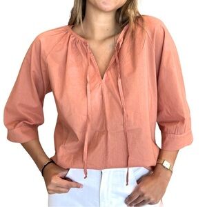 CALI By Cali Dreaming 3/4 Sleeve Blouse V Notch Neckline Tie Clay Color SZ XS/S